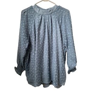 THE LINE OF STYLE Women’s Gray Blue High Neck Long Sleeve Lined Blouse Shirt Top